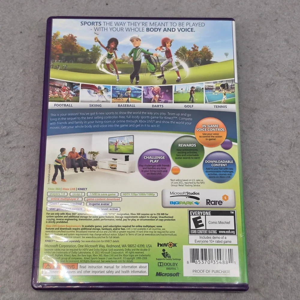 Kinect Sports Season Two Xbox 360 Microsoft‎ 2011 CIB Complete Sports Game